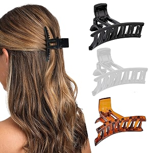 birdware big size hair clips for women girls multi color imported rubber acrylic material stone butterfly pack of 3 pc multi colour  hair clutchers black-shell-white