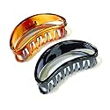 Birdware Big Size Hair Clips For Women Multi Color Imported Acrylic Material Stone Butterfly | Hair Clutchers (Black, Shell - D-Shape) 2Piece