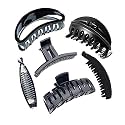 BIRDWARE women's thick rectangle claw clip,Black Color hair jumbo claw clips,Strong Hold matte hair claw bannana clips,Fashion hair Styling Accessories for women Girls (Pack of 6)