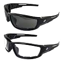 Birdz Eyewear Swoop Anti-Fog Padded Motorcycle Sunglasses Riding Glasses 2 Pairs Black Frame with Clear & Smoke Lenses for Day & Night ANSI Z87 .1 (Clear/Smoke)