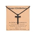 Birthday Gift Cross Necklace for Boy 8–30 Year Old with Joshua Card