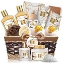 Birthday Gifts Basket for Women, 15pcs Vanilla Coconut Bath Set with Shower Gel, Bubble Bath, Diffuser Oil, Scented Candle, Skin Care Kit Birthday Gift for Women