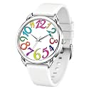 Bisley Watch for Women Big Face Colorful Arabic Numeral Easy to Read Soft Silicone Strap Watch
