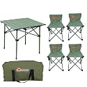 BISONBERG Aluminium Folding Camping Table with 4 Folding Chairs & Carrying Handle | Height Adjustable Table for Camping, Fishing, Hiking, Travel, Picnic, Beach - Square