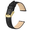 BISONSTRAP Elegant Leather Watch Straps, Quick Release, Watch Bands for Women and Men, 17mm, Black (Gold Buckle)