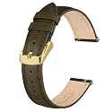 BISONSTRAP Elegant Leather Watch Straps, Quick Release, Watch Bands for Women and Men, 12mm, Green Brown (Gold Buckle)