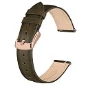 BISONSTRAP Elegant Leather Watch Straps, Quick Release, Watch Bands for Women and Men, 12mm, Green Brown (Rose Gold Buckle)
