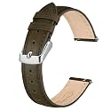 BISONSTRAP Elegant Leather Watch Straps, Quick Release, Watch Bands for Women and Men, 18mm, Green Brown (Silver Buckle)