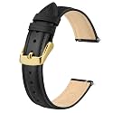 BISONSTRAP Elegant Leather Watch Straps, Quick Release, Watch Bands for Women and Men, 14mm, Black (Gold Buckle)