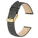 BISONSTRAP Elegant Leather Watch Straps, Quick Release, Watch Bands for Women and Men, 14mm, Dark Grey (Gold Buckle)