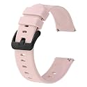 BISONSTRAP Silicone Watch Bands, Slim Watch Straps with Quick Release, 14mm, Pink with Black Buckle