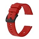BISONSTRAP Silicone Watch Bands, Slim Watch Straps with Quick Release, 22mm, Red with Black Buckle