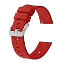 BISONSTRAP Silicone Watch Bands, Slim Watch Straps with Quick Release, 18mm, Red with Silver Buckle