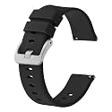 BISONSTRAP Silicone Watch Bands, Slim Watch Straps with Quick Release, 14mm, Black with Silver Buckle