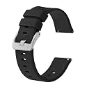 BISONSTRAP Silicone Watch Bands, Slim Watch Straps with Quick Release, 20mm, Black with Silver Buckle