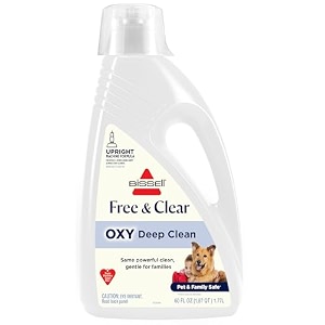 bissell free amp clear oxy carpet deep clean solution for use in leading upright carpet cleaners 60oz same powerful clean gentle for families hypoallergenic formulation without dyes or fragrance