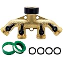 Biswing 4 Way Brass Hose Splitter, 3/4" Brass Hose Faucet Manifold, Garden Hose Adapter Connector, Hose Spigot Adapter with 4 Valves