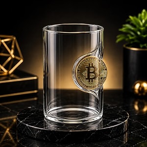 bitcoin embedded glass tumbler unique crypto coin design drinking glass clear transparent glass for water coffee amp beverages