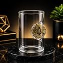 Bitcoin Embedded Glass Tumbler, Unique Crypto Coin Design Drinking Glass Clear Transparent Glass for Water, Coffee & Beverages