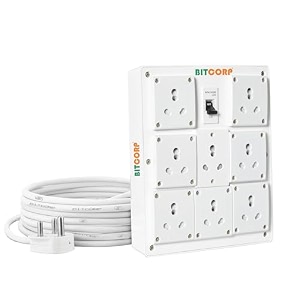 bitcorp 16a heavy duty power extension board with switches with 8 socket 1 switch 6000w 4 meter 40mm electric cord for ac refrigerator ev charger washing machine geyser