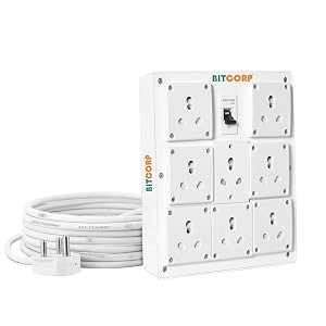bitcorp 16a heavy duty power extension board with switches with 8 socket 1 switch 6000w 8 meter 40mm electric cord for ac refrigerator ev charger washing machine geyser