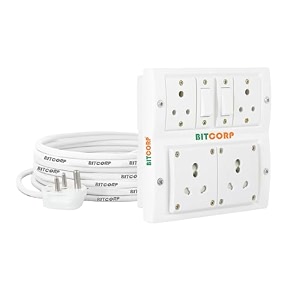 bitcorp 16a power extension board with switches with 4 socket 2 switch 2500w 4 meter 15mm electric cord for computer refrigerator ac tv home and office appliances