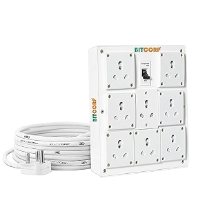 bitcorp 16a heavy duty power extension board with 8 socket 1 mcb 7000w mcb overload protector 2 meter 60mm electric cord for ac refrigerator ev charger washing machine geyser