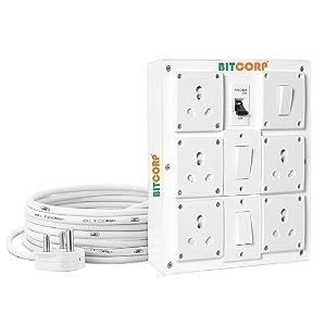 bitcorp 16a heavy duty power extension board with switches with 5 socket 3 switch 7000w 15 meter 60mm electric cord for ac refrigerator ev charger washing machine geyser