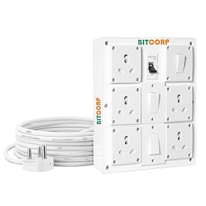 bitcorp 16a heavy duty power extension board with switches with 5 socket 3 switch 6000w 1 meter 40mm electric cord for ac refrigerator ev charger washing machine geyser
