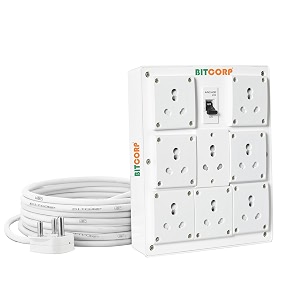 bitcorp 16a heavy duty power extension board with 8 socket 1 mcb 6000w mcb overload protector 3 meter 40mm electric cord for ac refrigerator ev charger washing machine geyser