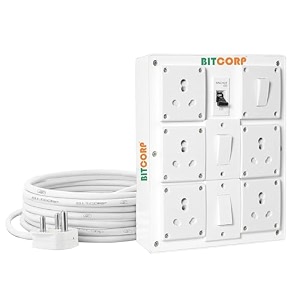 bitcorp 16a heavy duty power extension board with switches with 5 socket 3 switch 7000w 4 meter 60mm electric cord for ac refrigerator ev charger washing machine geyser