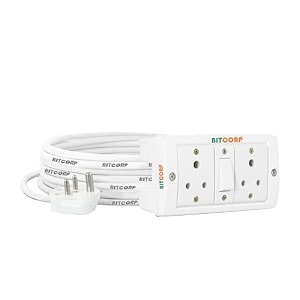bitcorp 6a extension board 2 socket 1 switch 2000w 5m 15mm isi certified wire