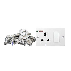 bitcorp 16a power extension board with switches with 1 socket 1 switch 2500w 2 meter isi certified electric cord for computer refrigerator ac tv home and office appliances
