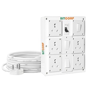 bitcorp 16a heavy duty power extension board with 5 socket 3 mcb 6000w mcb overload protector 8 meter 40mm electric cord for ac refrigerator ev charger washing machine geyser