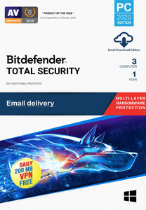bitdefender 3 pc pc 1 year total security compatible with windows email delivery - no cd