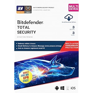 bitdefender total security latest version windows  mac  android  ios - 3 devices 3 years single activation code email delivery in 2 hours - no cd