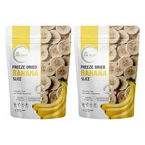 biteburst freeze dried banana slice fruit snack  crunchy real fruit bites no added sugar gluten free vegan no preservatives  20gm x pack of 2