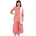 Bitiya By Bhama Girl's Cotton Blend Kurta &amp; Sharara &amp; Dupatta