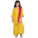 Bitiya By Bhama Girl's Cotton Blend Kurta &amp; Sharara &amp; Dupatta