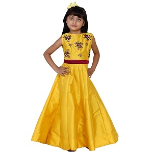 Bitiya By Bhama Girls Silk A-Line Knee-Length