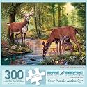 Bits and Pieces - 300 Piece Jigsaw Puzzle for Adults 18" x 24" - Woodland Stream - 300 pc Deer Forest Forest Animal Flower Butterfly Nature Tree Jigsaw by Artist Steve Read