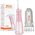 Bitvae C6 Water Dental Flosser Teeth Picks, Portable Cordless Oral Irrigator, IPX7 Waterproof Braces Flossers Cleaner, 5 intensities 6 Jet Tips, Rechargeable Water Dental Picks for Cleaning, Pink