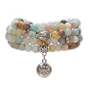 Bivei 108 Mala Beads Necklace Long Beaded Wrap Bracelets Genuine Gemstone Mala Prayer Beads Lotus Buddha Charm Yoga Meditation Necklace