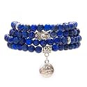 Bivei 108 Mala Beads Necklace Long Beaded Wrap Bracelets Genuine Gemstone Mala Prayer Beads Lotus Buddha Charm Yoga Meditation Necklace