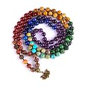 Bivei 7 Chakra 108 Mala Beads Bracelet Real Gemstone Yoga Meditation Hand Knotted Mala Prayer Bead Necklace