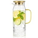 Bivvclaz 1.6 Liter 54 oz Gold Glass Pitcher with Lid and Handle