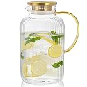 Bivvclaz 2.6 Liter 88 oz Stripes Gold Glass Pitcher with Lid and Handle