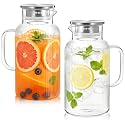 Bivvclaz 2 Pack 2 Liter 68 oz Stripes Glass Pitcher with Lid and Handle