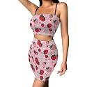 Biyejit Women's 2 Piece Summer Outfits Spaghetti Strap Crop Tops and Bodycon Mini Skirt Dress Set Plus Size S-4XL
