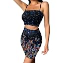 Biyejit Women's 2 Piece Summer Outfits Spaghetti Strap Crop Tops and Bodycon Mini Skirt Dress Set Plus Size S-4XL